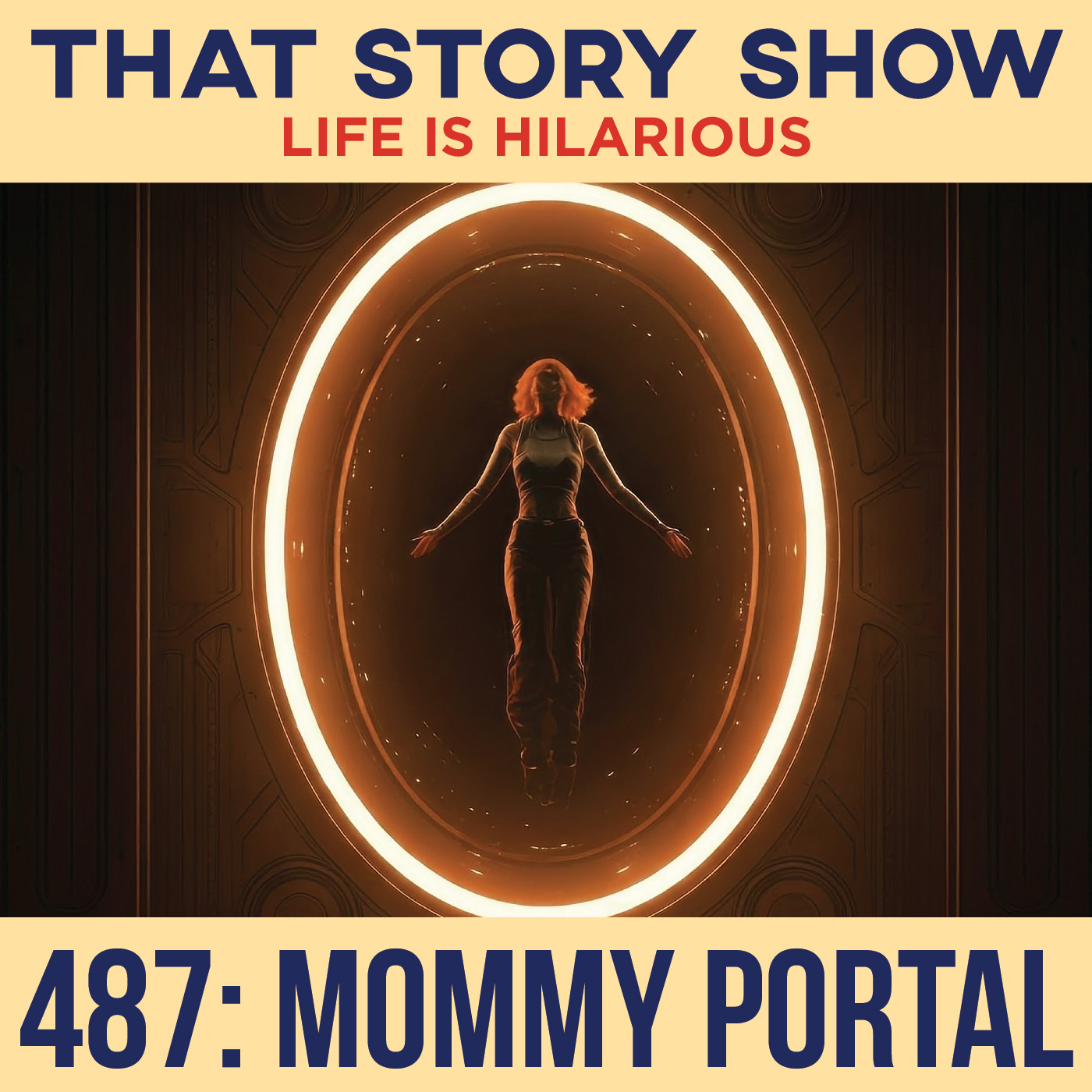 487: The Mommy Portal - Oval neon portal with lady floating inside.