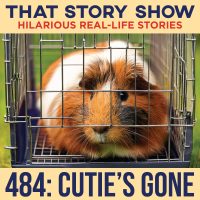 That Story Show - Cutie's Gone - Guinee Pig in a little cage outside.