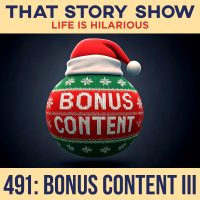 419: Bonus Content III - Ugly Christmas sweater round ornament says bonus content with santa hat on top